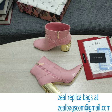 Dolce  &  Gabbana Heel 10.5cm Leather Ankle Boots Patent Pink with DG Karol Heel and Buckle 2021